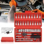 46-Piece 1/4 Inch Socket Wrench Tool Kit | Chrome Vanadium Steel Ratchet Socket Set with Extension Bar & Universal Joint | Automotive, Motorcycle & Home Repair Toolkit - Image 2