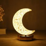 Moon Crystal Lamp USB Rechargeable | 3 Color Dimmable Touch Control LED Night Light | Portable Moon Shape Table Lamp with 1500mAh Battery | Bedroom, Living Room, Desk & Home D?cor Light | Golden - Image 2