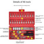 46-Piece 1/4 Inch Socket Wrench Tool Kit | Chrome Vanadium Steel Ratchet Socket Set with Extension Bar & Universal Joint | Automotive, Motorcycle & Home Repair Toolkit - Image 3