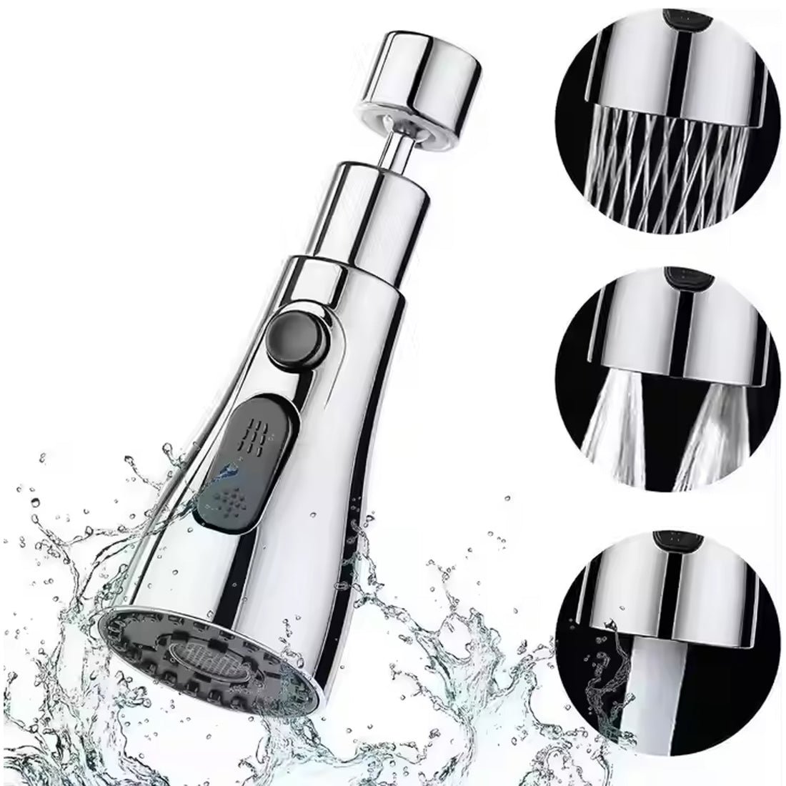 02_f46ca527-5b1c-4574-a375-c01b4d4e0ad6.jpg 720? Rotatable Kitchen Faucet Sprayer Attachment | 3 Water Flow Modes | Water Saving Tap Extender | Brass & ABS Sink Faucet Nozzle for Kitchen & Bathroom | Universal Fit | Silver - Image 1