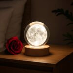 3D Crystal Ball Lamp with Wooden Base | LED Crystal Globe Night Light | Laser Engraved Decorative Table Lamp for Bedroom, Living Room, Office & Home D?cor | Warm White Light | Transparent - Image 2