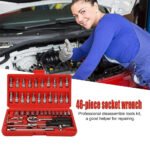 46-Piece 1/4 Inch Socket Wrench Tool Kit | Chrome Vanadium Steel Ratchet Socket Set with Extension Bar & Universal Joint | Automotive, Motorcycle & Home Repair Toolkit - Image 4