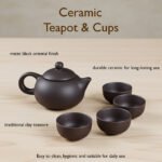 Matte Black Ceramic Tea Set with Teapot & 4 Cups | Traditional Oriental Tea Serving Set | Natural Clay Tea Pot Set for Green Tea, Herbal Tea, Oolong & Black Tea | Premium Gift Box | Black - Image 3