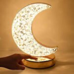 Moon Crystal Lamp USB Rechargeable | 3 Color Dimmable Touch Control LED Night Light | Portable Moon Shape Table Lamp with 1500mAh Battery | Bedroom, Living Room, Desk & Home D?cor Light | Golden - Image 3