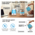 Foldable Electric Kettle 0.6L | Portable Travel Electric Kettle with Food Grade Silicone & Stainless Steel | 850W Fast Boil Water Heater | Collapsible Tea Coffee Kettle for Travel, Office & Camping - Image 3