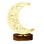 Moon Crystal Lamp USB Rechargeable | 3 Color Dimmable Touch Control LED Night Light | Portable Moon Shape Table Lamp with 1500mAh Battery | Bedroom, Living Room, Desk & Home D?cor Light | Golden