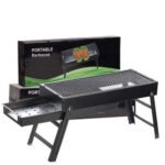 Portable Charcoal BBQ Grill Foldable | Outdoor Barbecue Grill with Removable Grill Net | Compact Charcoal Cooker for Camping, Picnic, Garden, Backyard & Travel