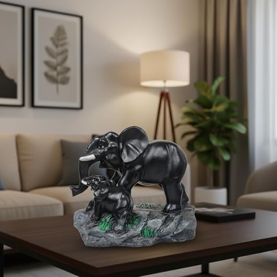 Resin Elephant with Baby Figurine for Home Decor | Feng Shui & Vastu Showpiece | Decorative Animal Idol | Housewarming & Wedding Gift