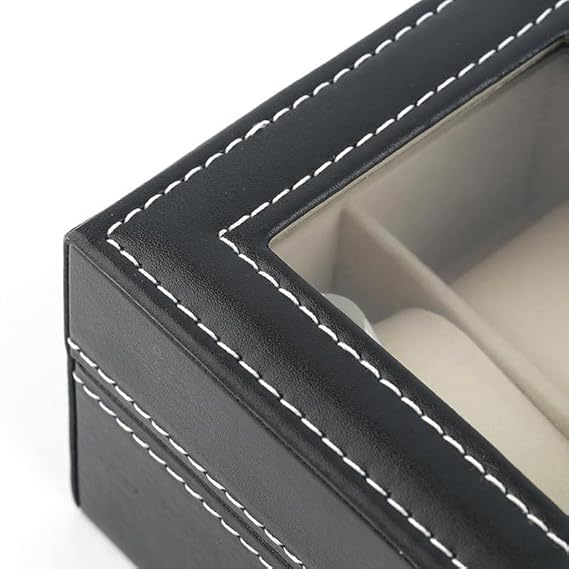 Presents Luxury Watch Box for Men & Women ?Lockable Leather Watch Organizer with Glass Lid, Soft Velvet Cushions, Premium Display & Storage Case for Watches -12 Slot Box (Black)