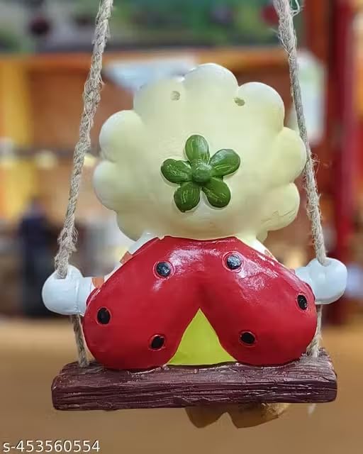 Whimsical Sunflower on a Swing Figurine - Happy Yellow Flower Garden Statue - Hanging Resin Patio, Porch & Home Decor Gift