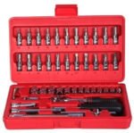 46-Piece 1/4 Inch Socket Wrench Tool Kit | Chrome Vanadium Steel Ratchet Socket Set with Extension Bar & Universal Joint | Automotive, Motorcycle & Home Repair Toolkit