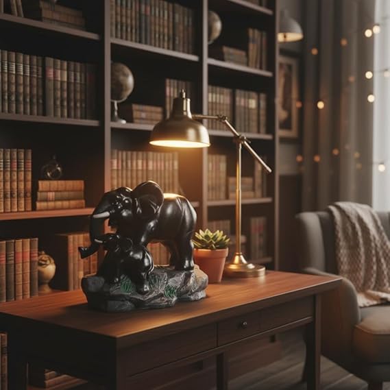 Resin Elephant with Baby Figurine for Home Decor | Feng Shui & Vastu Showpiece | Decorative Animal Idol | Housewarming & Wedding Gift
