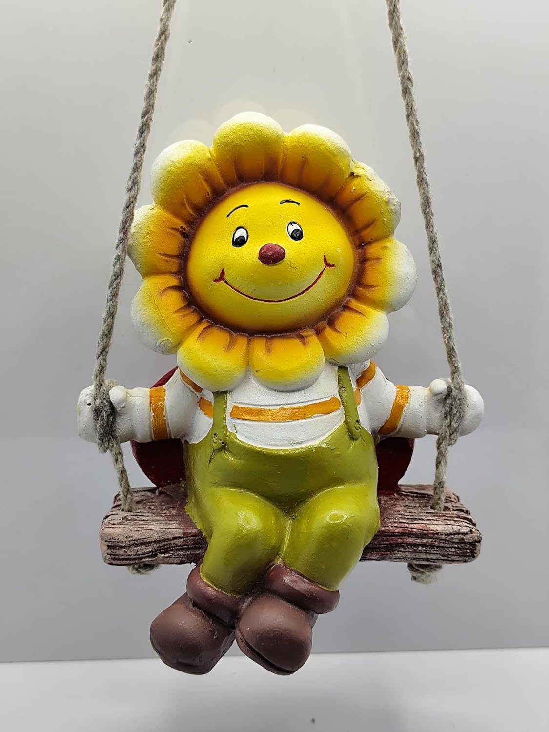 Whimsical Sunflower on a Swing Figurine - Happy Yellow Flower Garden Statue - Hanging Resin Patio, Porch & Home Decor Gift