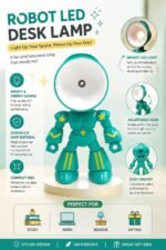 Robot LED Night Lamp for Kids | Mini Warm Table Light | Green - Image 6