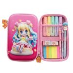 Anime Girl EVA Pencil Case | 3-Layer | Pink