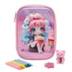 3D Anime Girl Pencil Case | Large Capacity | Pink