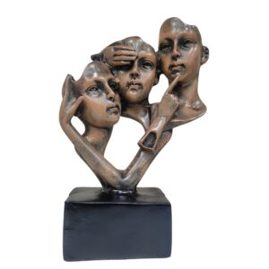 Abstract Three Faces Statue – See Hear Speak No Evil Modern Sculpture – Antique Bronze Finish Resin Figurine for Home, Office & Table Decor