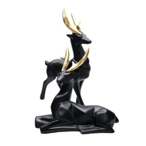 Set of 2 – Black Lucky Deer Handicraft Resin Animal Showpiece for Home & Office Decor – Elegant Black Sculptures – Sitting & Standing Figurines Decor Accent