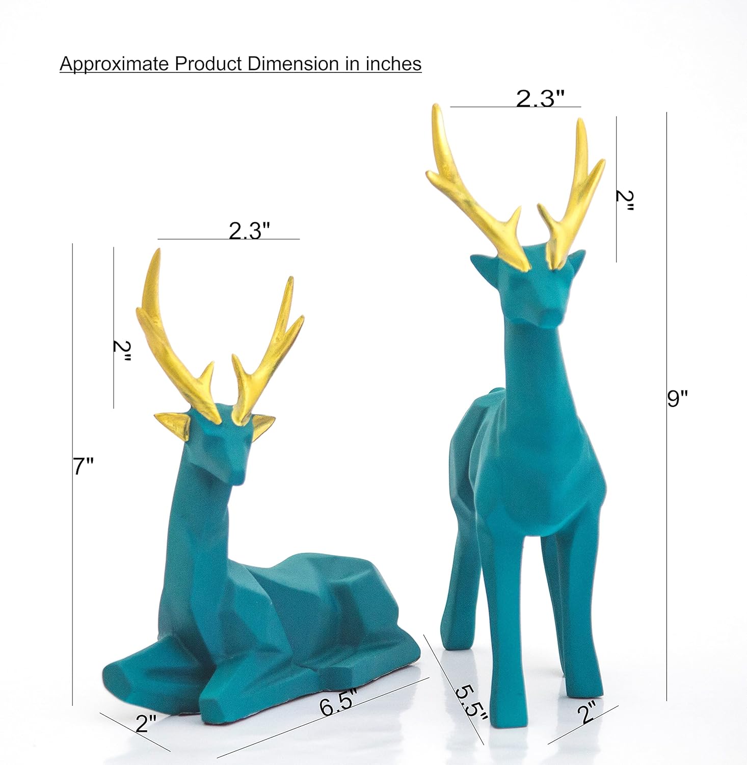 Set of 2 - Blue Lucky Deer Handicraft Resin Animal Showpiece for Home & Office Decor - Elegant Black Sculptures - Sitting & Standing Figurines Decor Accent