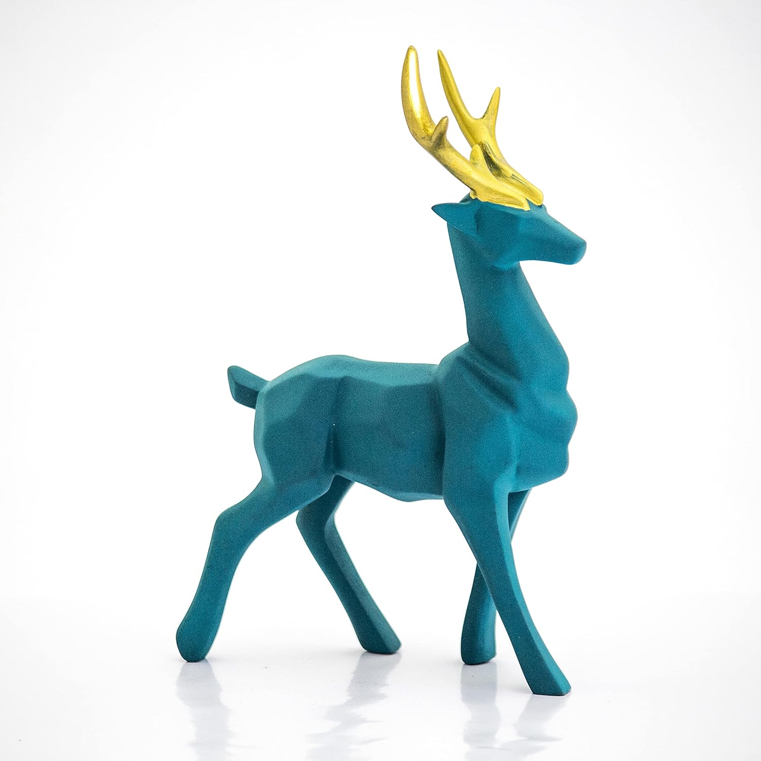 Set of 2 - Blue Lucky Deer Handicraft Resin Animal Showpiece for Home & Office Decor - Elegant Black Sculptures - Sitting & Standing Figurines Decor Accent