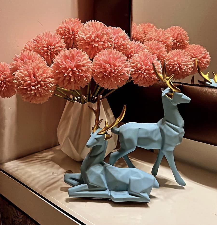 Set of 2 - Blue Lucky Deer Handicraft Resin Animal Showpiece for Home & Office Decor - Elegant Black Sculptures - Sitting & Standing Figurines Decor Accent