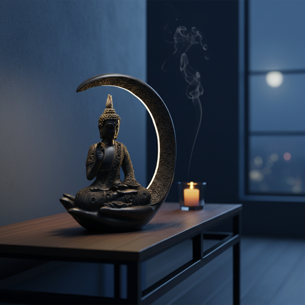 New 20 Centimetre Meditating Sitting Buddha Statue showpiece Idol Home Decor Items for Living Room and Gifts (Black)