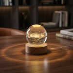 Crystal Ball Lamp with Wooden Base | 3D Galaxy LED Night Light | Celestial Crystal Sphere Table Lamp for Bedroom, Living Room & Home D?cor | Warm White Decorative Light | Transparent - Image 3