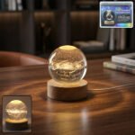 Crystal Ball Lamp with Wooden Base | 3D Galaxy LED Night Light | Celestial Crystal Sphere Table Lamp for Bedroom, Living Room & Home D?cor | Warm White Decorative Light | Transparent - Image 2