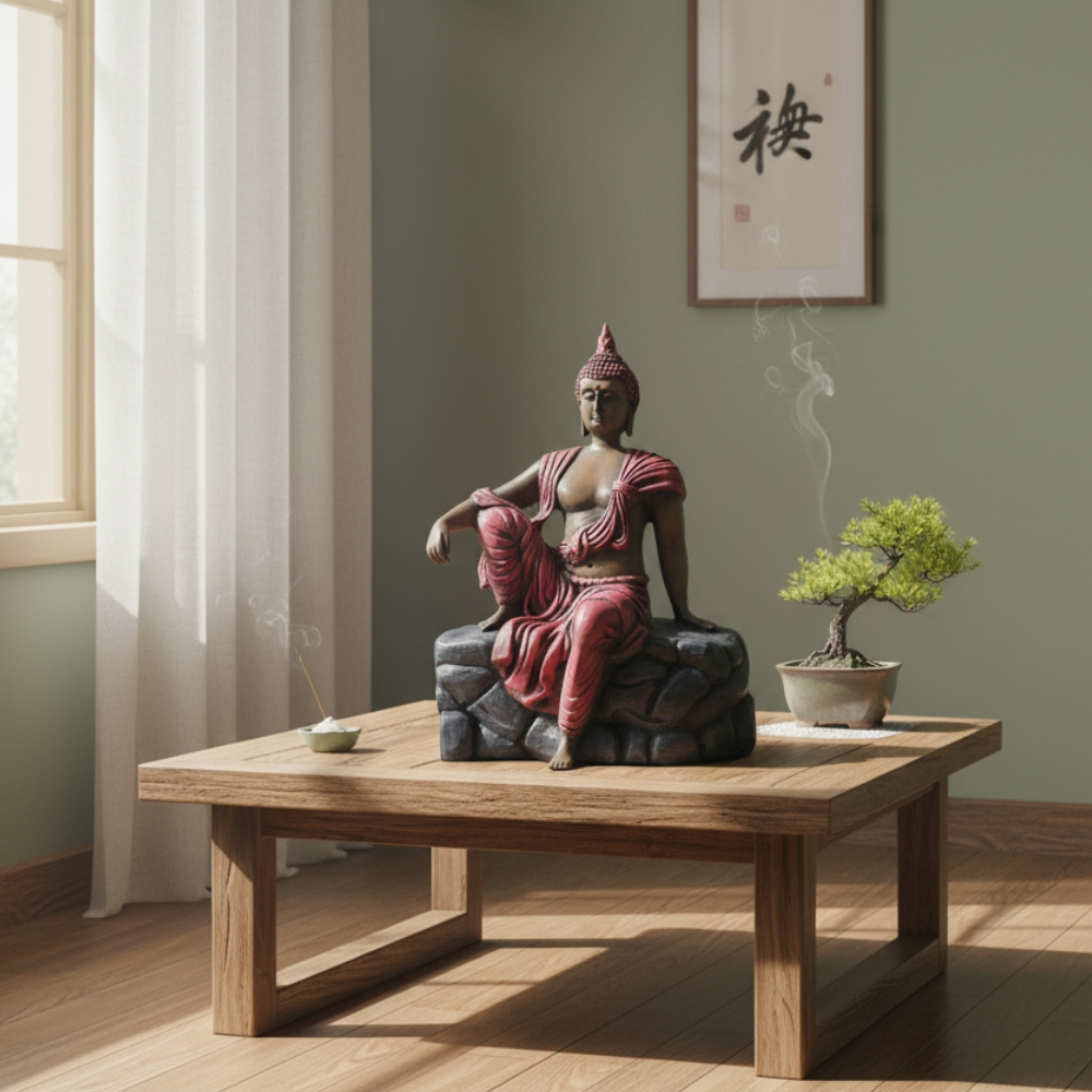Buddha Showpiece Polyresin Idol for Home Decor, Vastu, Office Desk, Zen Centerpiece, Spiritual Gift & Housewarming, 23 cm Black Multicolor