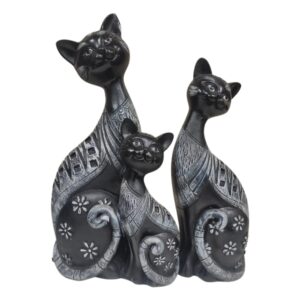 Black & White Cat Family Statue Set (Set of 3) – Decorative Resin Figurines for Home, Living Room, or Mantelpiece Decor