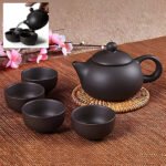Matte Black Ceramic Tea Set with Teapot & 4 Cups | Traditional Oriental Tea Serving Set | Natural Clay Tea Pot Set for Green Tea, Herbal Tea, Oolong & Black Tea | Premium Gift Box | Black - Image 4