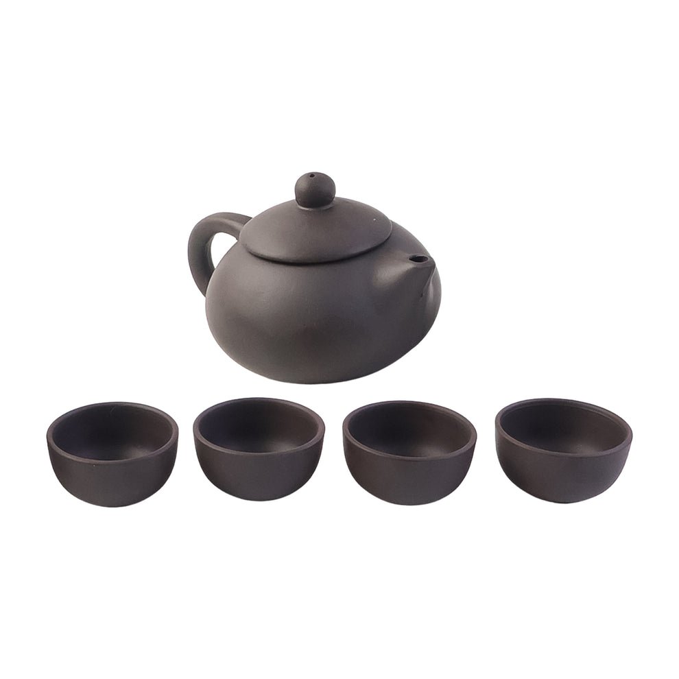 Kettle-Set-06.jpg Matte Black Ceramic Tea Set with Teapot & 4 Cups | Traditional Oriental Tea Serving Set | Natural Clay Tea Pot Set for Green Tea, Herbal Tea, Oolong & Black Tea | Premium Gift Box | Black - Image 1