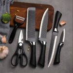 Quickslice 6-Piece Stainless Steel Knife Set with Peeler & Kitchen Scissors | Sharp Multipurpose Kitchen Knives for Cutting, Slicing & Chopping | Ergonomic Handle Cooking Tool Set - Image 3
