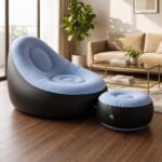 Inflatable Sofa Chair with Footstool & Manual Pump | Portable Air Lounge Chair for Indoor & Outdoor Use | Ergonomic High-Back Design | Flocked PVC Inflatable Couch | Supports Up to 300 lbs - Image 4