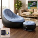 Inflatable Sofa Chair with Footstool & Manual Pump | Portable Air Lounge Chair for Indoor & Outdoor Use | Ergonomic High-Back Design | Flocked PVC Inflatable Couch | Supports Up to 300 lbs - Image 2