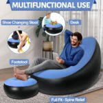 Inflatable Sofa Chair with Footstool & Manual Pump | Portable Air Lounge Chair for Indoor & Outdoor Use | Ergonomic High-Back Design | Flocked PVC Inflatable Couch | Supports Up to 300 lbs - Image 5