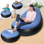 Inflatable Sofa Chair with Footstool & Manual Pump | Portable Air Lounge Chair for Indoor & Outdoor Use | Ergonomic High-Back Design | Flocked PVC Inflatable Couch | Supports Up to 300 lbs - Image 7