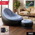 Inflatable Sofa Chair with Footstool & Manual Pump | Portable Air Lounge Chair for Indoor & Outdoor Use | Ergonomic High-Back Design | Flocked PVC Inflatable Couch | Supports Up to 300 lbs - Image 3